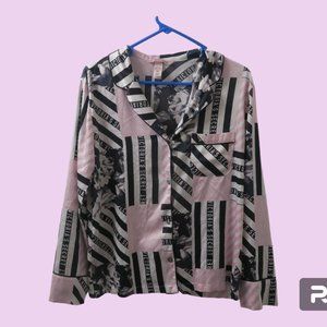 Victoria's Secret patch work stripes and flowers collared sleeve shirt in white